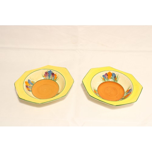  A Pair of Circa 1930/40's Clarice Cliff Crocus Pattern Octagonal Bowls,&nbsp;Hand-painted with spray... 