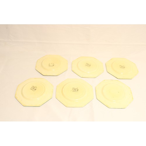  A Set of Six Circa 1930/40's Clarice Cliff Crocus Pattern Octagonal Dishes,&nbsp;Hand-painted with s... 