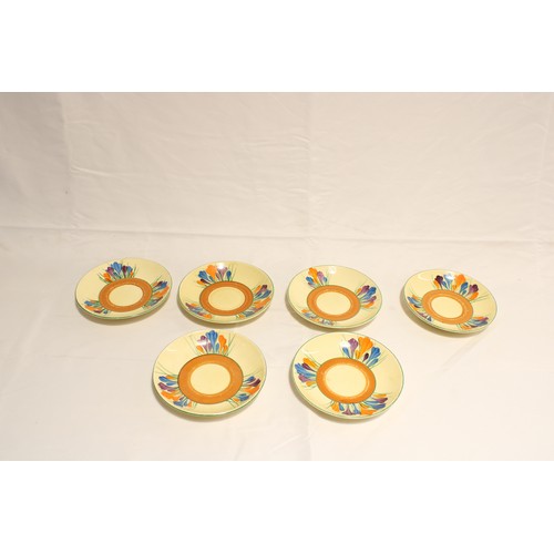  A Set of Six Circa 1930/40's Clarice Cliff Crocus Pattern Dishes / Bowls,&nbsp;Hand-painted with spr... 