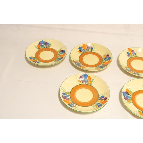  A Set of Six Circa 1930/40's Clarice Cliff Crocus Pattern Dishes / Bowls,&nbsp;Hand-painted with spr... 