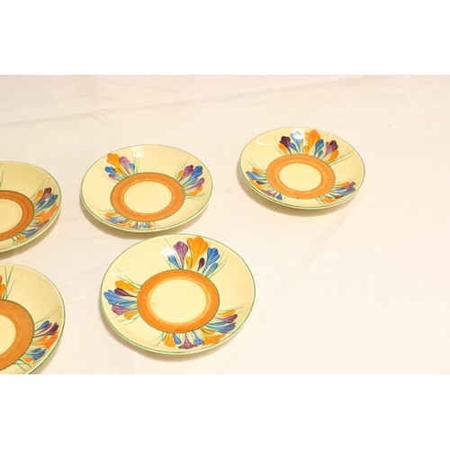  A Set of Six Circa 1930/40's Clarice Cliff Crocus Pattern Dishes / Bowls,&nbsp;Hand-painted with spr... 