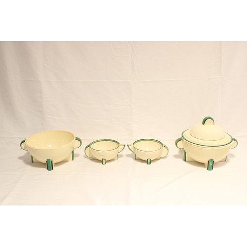  A Group of Circa 1930/40's Clarice Cliff Bizarre Ware Cream with Green Bands,&nbsp;Stamford shape. T... 