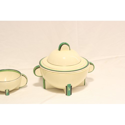  A Group of Circa 1930/40's Clarice Cliff Bizarre Ware Cream with Green Bands,&nbsp;Stamford shape. T... 
