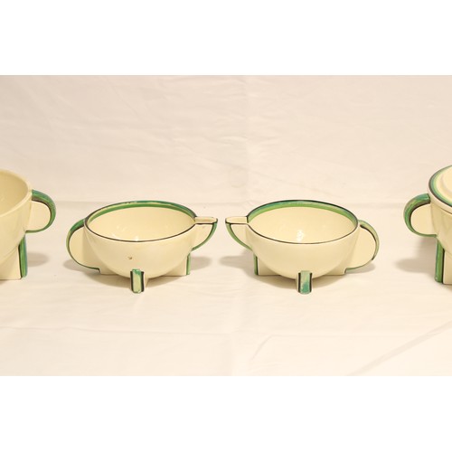  A Group of Circa 1930/40's Clarice Cliff Bizarre Ware Cream with Green Bands,&nbsp;Stamford shape. T... 