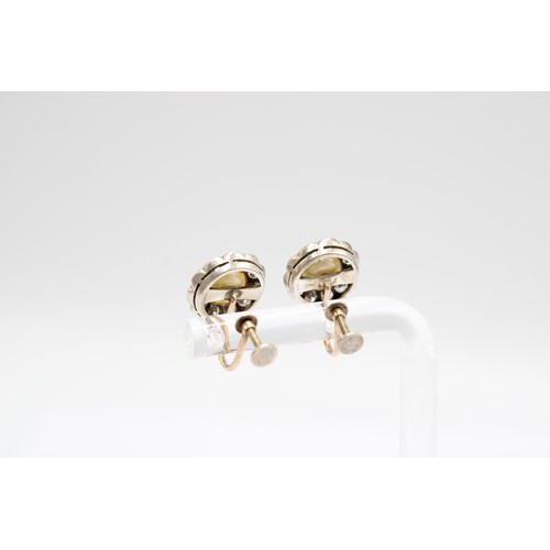 15 - A Pair of Unmarked Silver & 14ct Gold Tested Diamond & Pearl Screw Back Earrings. Approximat... 