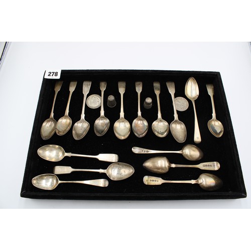  A Quantity of Silver Spoons, Coins & Thimbles&nbsp;Weight: 288g/9.25ozt