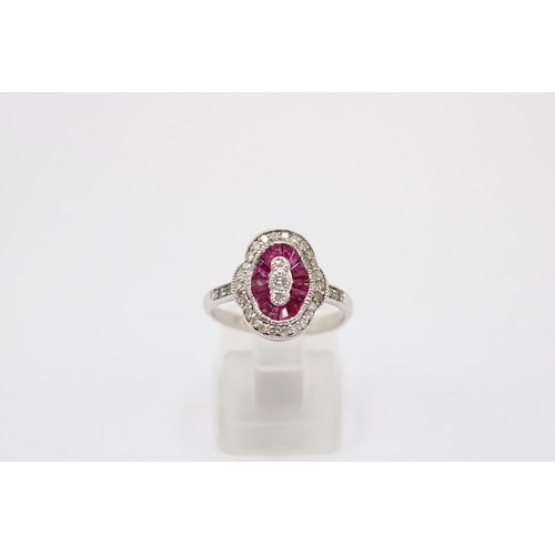 21 - An 18ct White Gold Art Deco Style Ruby and Diamond Ring with Diamond Shoulders,&nbsp;The Rubies and ... 