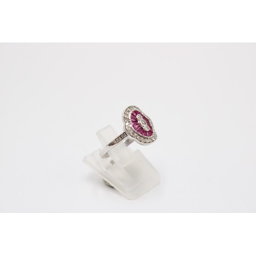 21 - An 18ct White Gold Art Deco Style Ruby and Diamond Ring with Diamond Shoulders,&nbsp;The Rubies and ... 