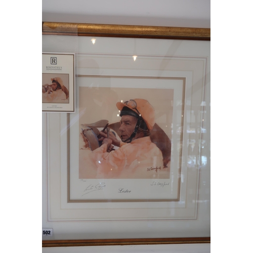 508 - A framed Limited Edition print (132 of 1500) of Lester Piggott signed, with C.O.A