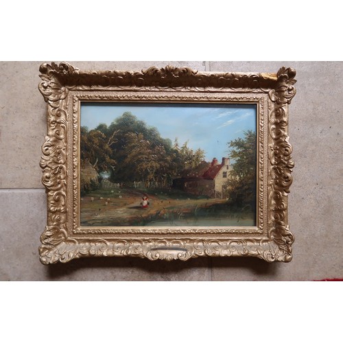 506 - A 19th century landscape painting, attributed to Robert Ladbrooke (1768-1842), the carved giltwood f... 