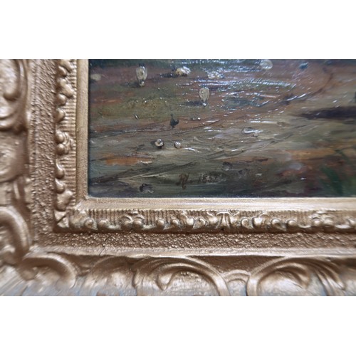 506 - A 19th century landscape painting, attributed to Robert Ladbrooke (1768-1842), the carved giltwood f... 