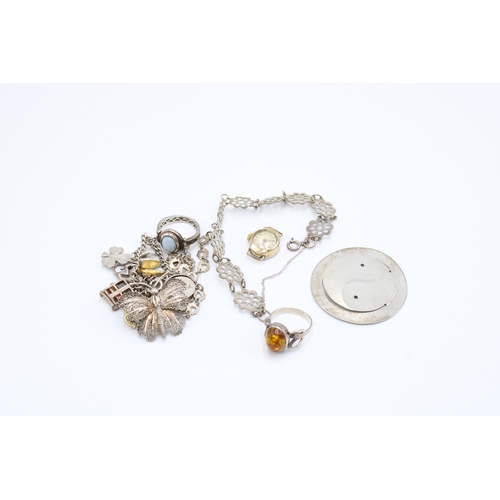 201 - A Small Group of Silver Items to include Charm Bracelet, Rings ect&nbsp;Gross Weight: 52g... 