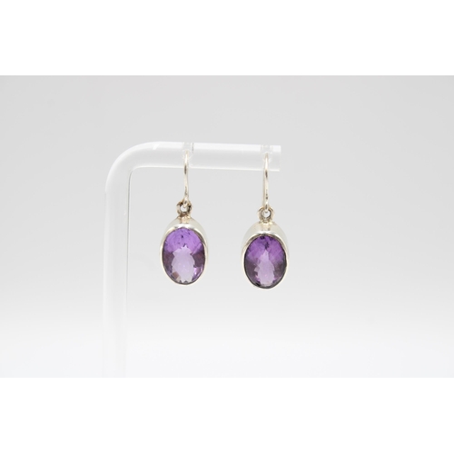 206 - A Pair of Large Amethyst Drop Ear Rings, Amethysts are a Good Colour and Well Matched, Head Size app... 