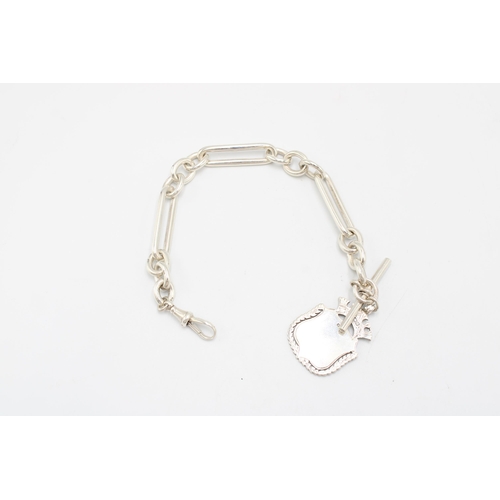 209 - An Antique Fully Hall Marked Trombone Link Watch Chain and Fob, approx. 224mm Long Including T Bar a... 