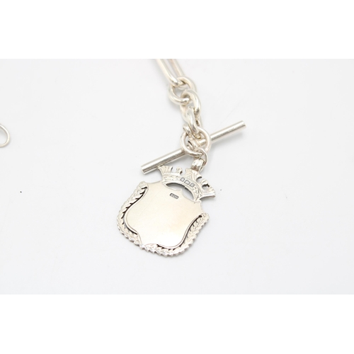 209 - An Antique Fully Hall Marked Trombone Link Watch Chain and Fob, approx. 224mm Long Including T Bar a... 