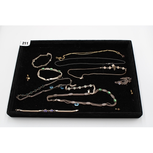 211 - An Assorted Group of Silver & Gold Filled Jewellery item to include Middle Eastern Necklaces, Br... 