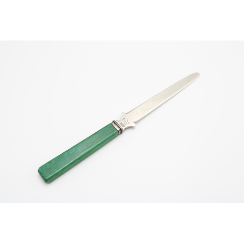 295 - An Edwardian Sterling Silver Letter Opener With Green Tone Celluloid Handle&nbsp;