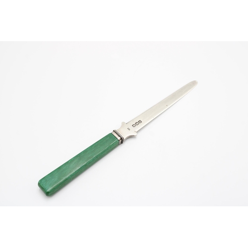 295 - An Edwardian Sterling Silver Letter Opener With Green Tone Celluloid Handle&nbsp;
