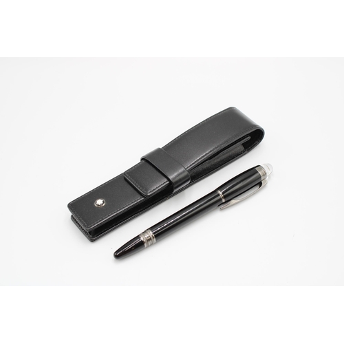 454 - A 14ct gold nibbed Mont Blanc Starwalker fountain pen, with black and chrome body. With Black Leathe... 