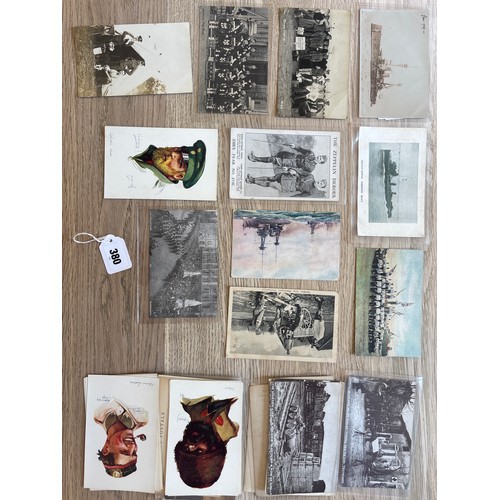 380 - A collection of 41 military post cards, First World War era, including an image of the 1st Battalion... 
