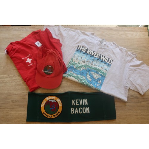 443 - Kevin Bacon's director's chair canvas seatback from the 1994 film The River Wild, two crew t-shirts ... 