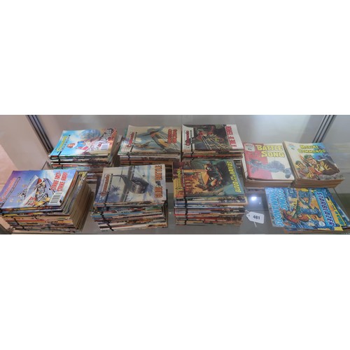 481 - A collection of 177 Commando comic books, together with three Starblazer comic books, eleven Battle ... 