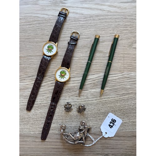 436 - A collection of Kermit the Frog memorabilia, including two watches produced by Image Watches, two si... 