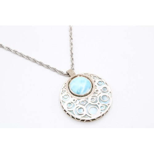 196 - A Sterling Silver Larimar Necklace Chain length 70cmWeight: 65g