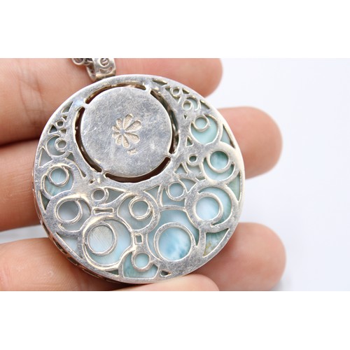 196 - A Sterling Silver Larimar Necklace Chain length 70cmWeight: 65g