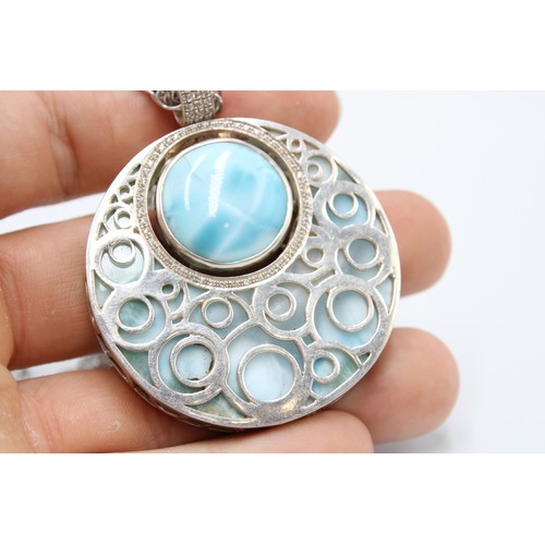 196 - A Sterling Silver Larimar Necklace Chain length 70cmWeight: 65g