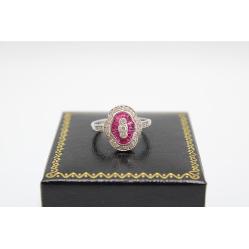 21 - An 18ct White Gold Art Deco Style Ruby and Diamond Ring with Diamond Shoulders,&nbsp;The Rubies and ... 
