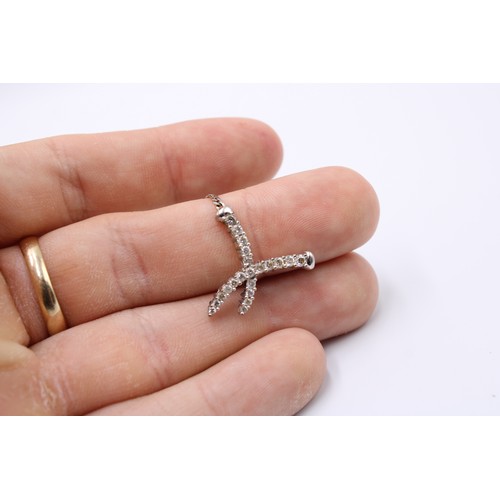  A 9ct White Gold Broken Necklace, Flat Curb Link Design with central diamond cross over pendant, Set... 