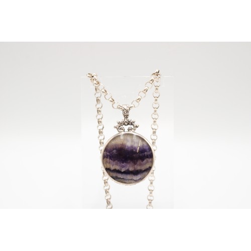  A silver-mounted blue john pendant and chain, David Scott-Walker, Sheffield, 1985, the pendant fully... 