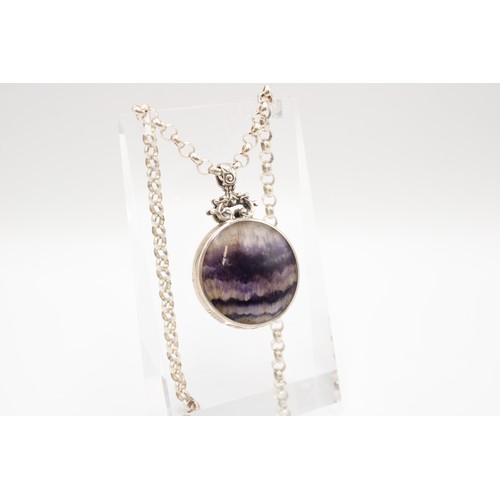  A silver-mounted blue john pendant and chain, David Scott-Walker, Sheffield, 1985, the pendant fully... 
