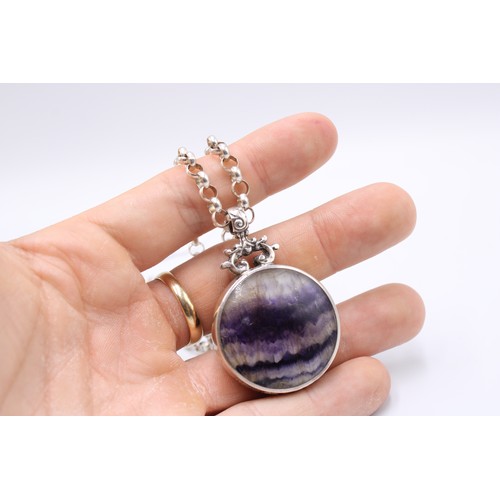  A silver-mounted blue john pendant and chain, David Scott-Walker, Sheffield, 1985, the pendant fully... 