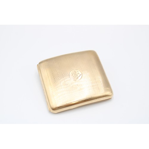 A 9ct gold cigarette case, William Neale, Birmingham, 1920, the surface with stripes of patterned en... 