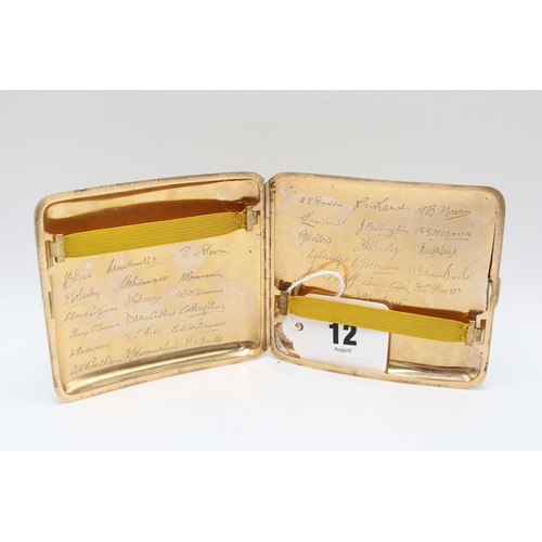  A 9ct gold cigarette case, William Neale, Birmingham, 1920, the surface with stripes of patterned en... 