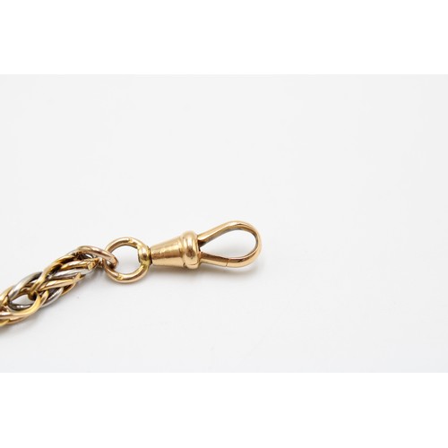  An 18ct gold tested fancy Albert watch chain, probably French, the links of white and yellow gold, w... 