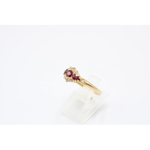  An Early 19th Century Ruby & Diamond Cluster Ring, Featuring Three Central Bright Rubies Surroun... 