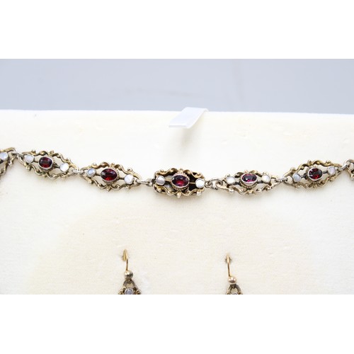 39 - An Austro-Hungarian Garnet and Mother of Pearl Necklace Circa 1880 of Festoon Design, Set in Silver ... 