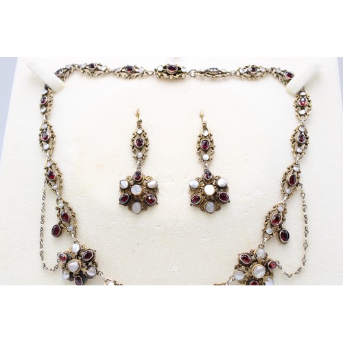 39 - An Austro-Hungarian Garnet and Mother of Pearl Necklace Circa 1880 of Festoon Design, Set in Silver ... 
