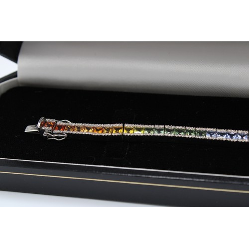 2 - A Quality 9ct White Gold Natural Diamonds and Multi Colour Sapphire Bracelet, Total Weight approx. 1... 