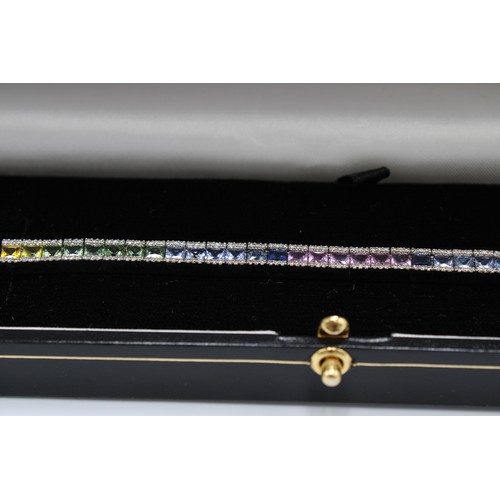 2 - A Quality 9ct White Gold Natural Diamonds and Multi Colour Sapphire Bracelet, Total Weight approx. 1... 
