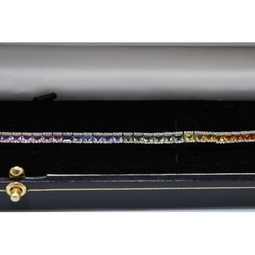 2 - A Quality 9ct White Gold Natural Diamonds and Multi Colour Sapphire Bracelet, Total Weight approx. 1... 