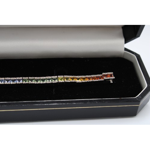 2 - A Quality 9ct White Gold Natural Diamonds and Multi Colour Sapphire Bracelet, Total Weight approx. 1... 