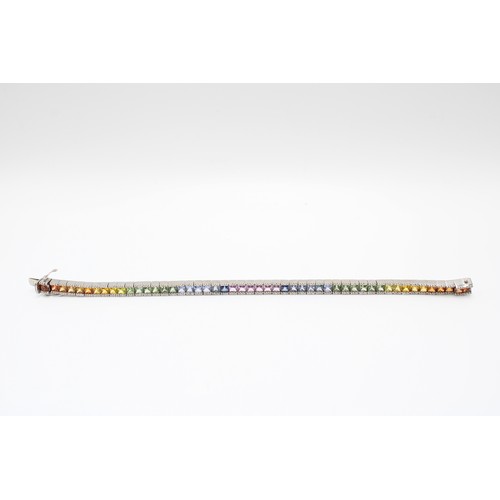 2 - A Quality 9ct White Gold Natural Diamonds and Multi Colour Sapphire Bracelet, Total Weight approx. 1... 