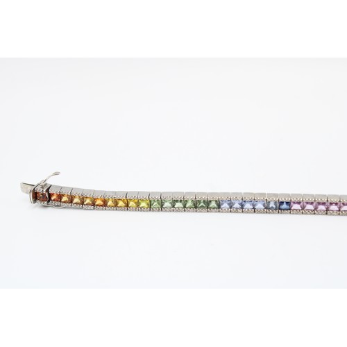 2 - A Quality 9ct White Gold Natural Diamonds and Multi Colour Sapphire Bracelet, Total Weight approx. 1... 