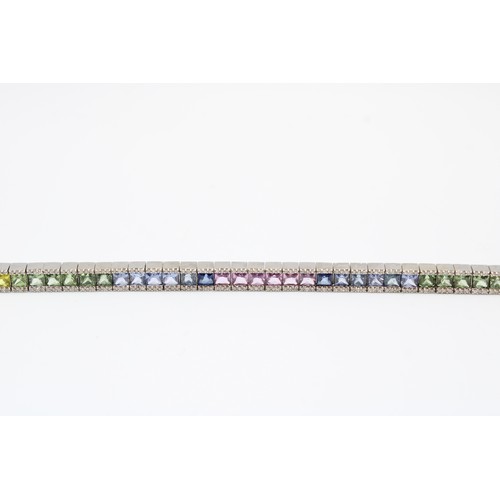 2 - A Quality 9ct White Gold Natural Diamonds and Multi Colour Sapphire Bracelet, Total Weight approx. 1... 