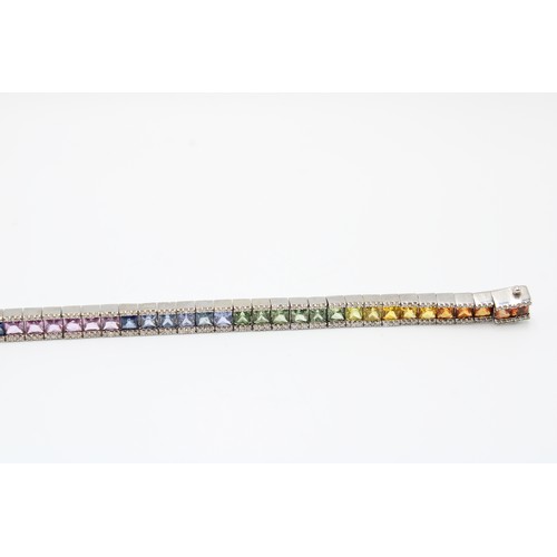 2 - A Quality 9ct White Gold Natural Diamonds and Multi Colour Sapphire Bracelet, Total Weight approx. 1... 