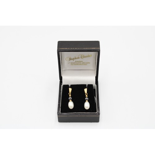 33 - Pair of Cellini Freshwater Pearl Ear Rings Interspaced with 18ct Yellow Gold Beads And 18ct Yellow G... 